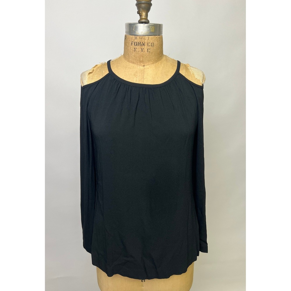 Club Monaco Sundith Cold Shoulder Top Soot Black Long Sleeve Blouse Small NEW